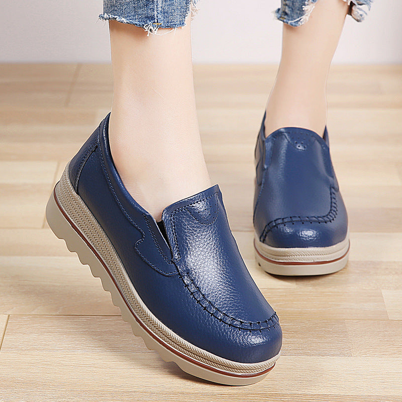 Mocassim De Couro Legítimo Feminino Salto Plataforma Slip On - Day Flex