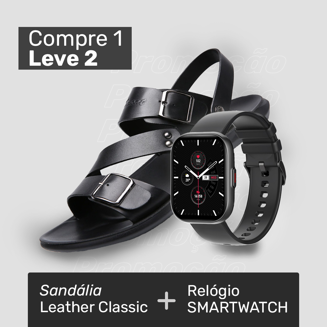 Sandália Masculina de Couro Legítimo - Leather Classic + Smartwatch (brinde grátis)