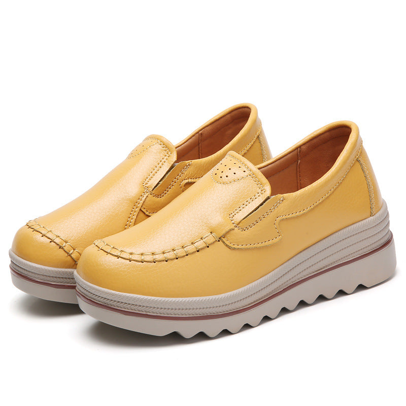 Mocassim De Couro Legítimo Feminino Salto Plataforma Slip On - Day Flex