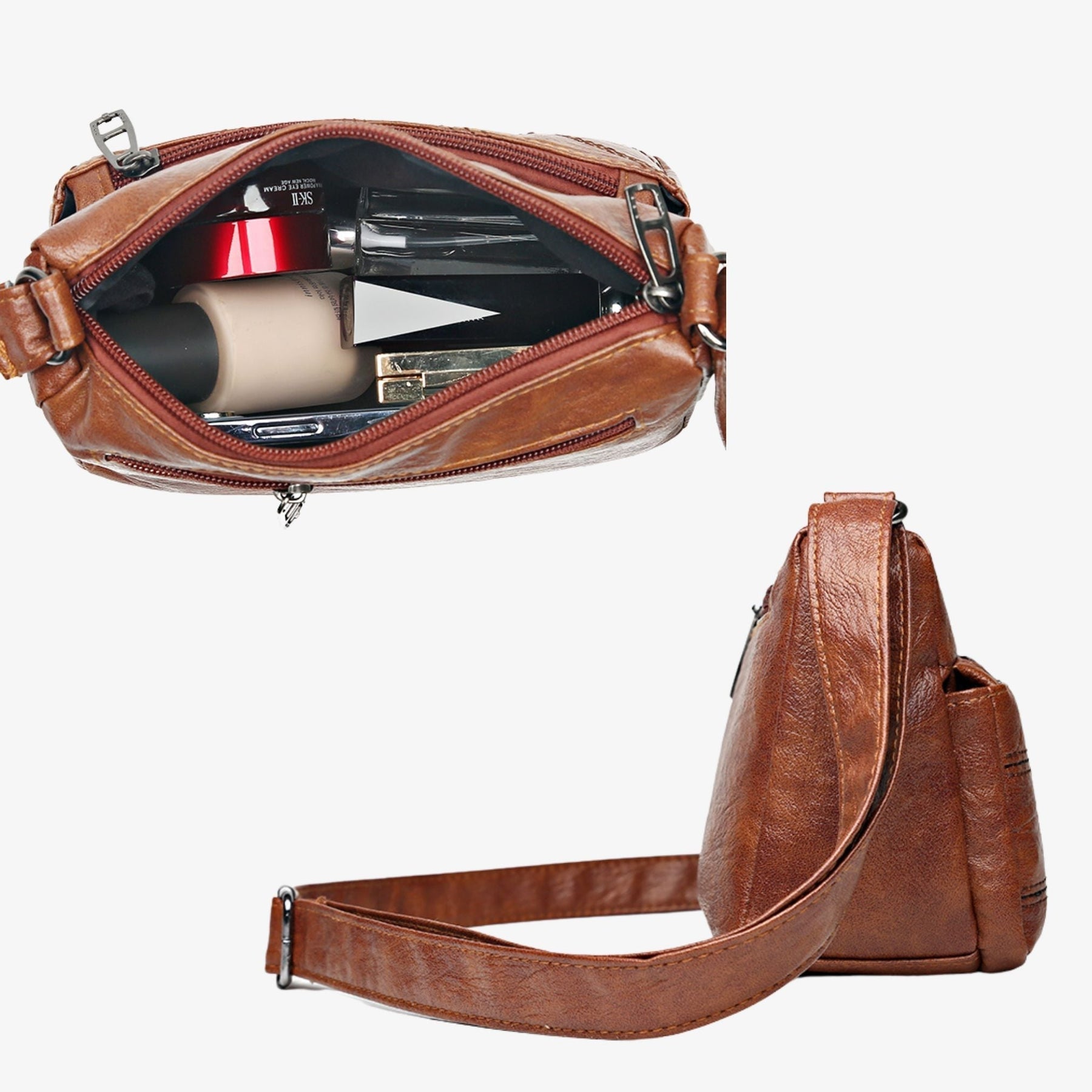 Bolsa de Couro Legítimo Feminina Transversal - Glamour + Smartwatch (brinde grátis)