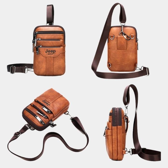 Bolsa Masculina Couro Legítimo Transversal Para Celular- Jeep Mens