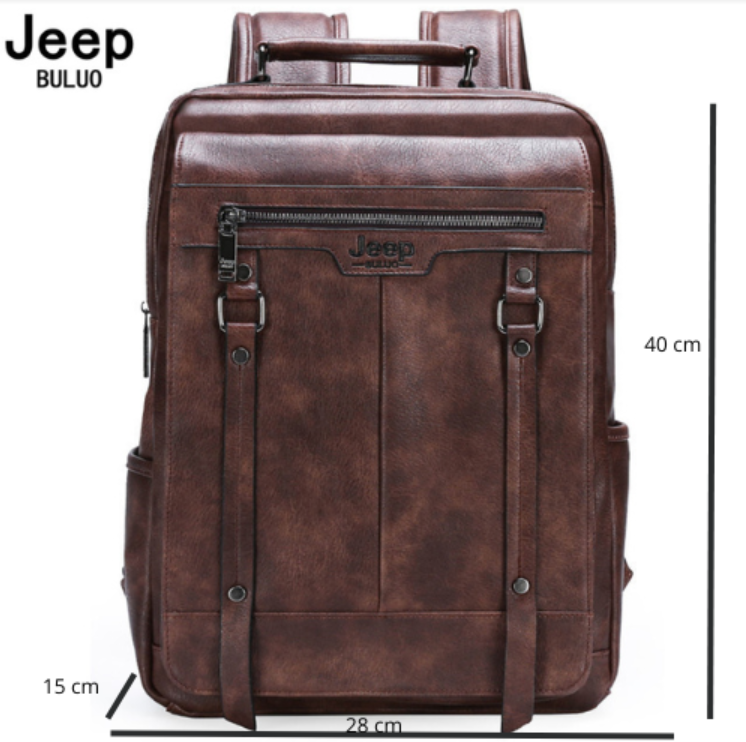 Mochila Masculina De Couro Legítimo Clássica- Jeep Buluo