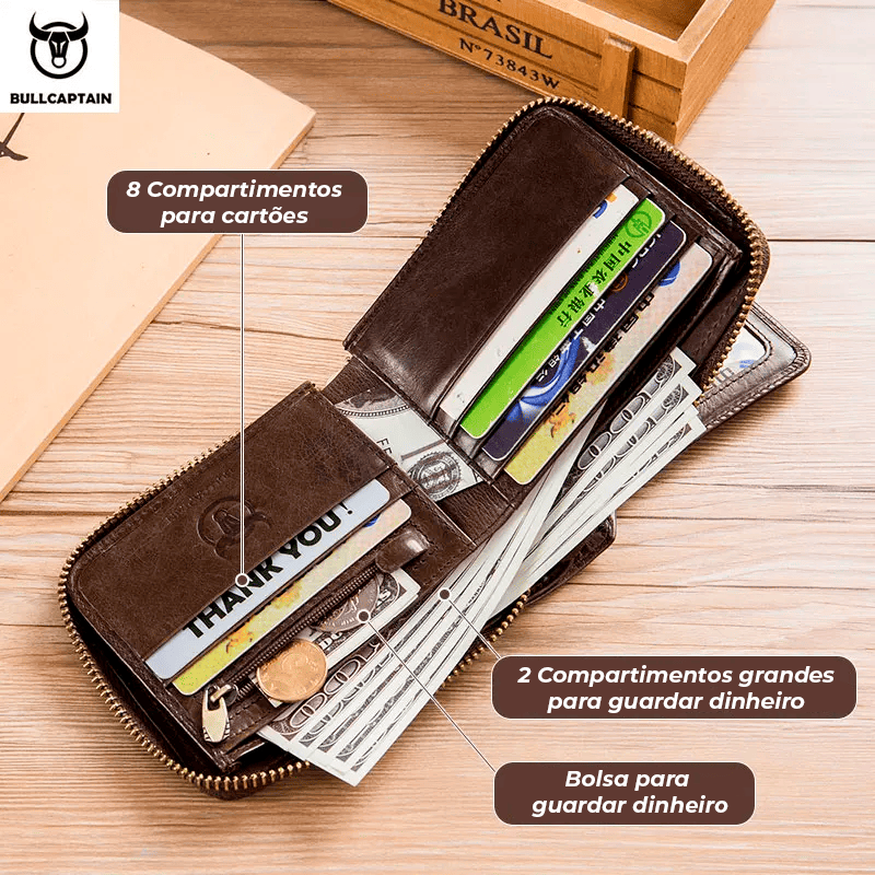 Carteira masculina de couro legítimo - Captain