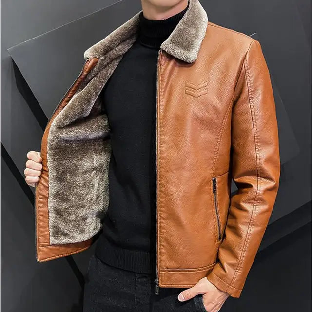 Jaqueta Masculina de Inverno em Couro Legítimo - WarmUp