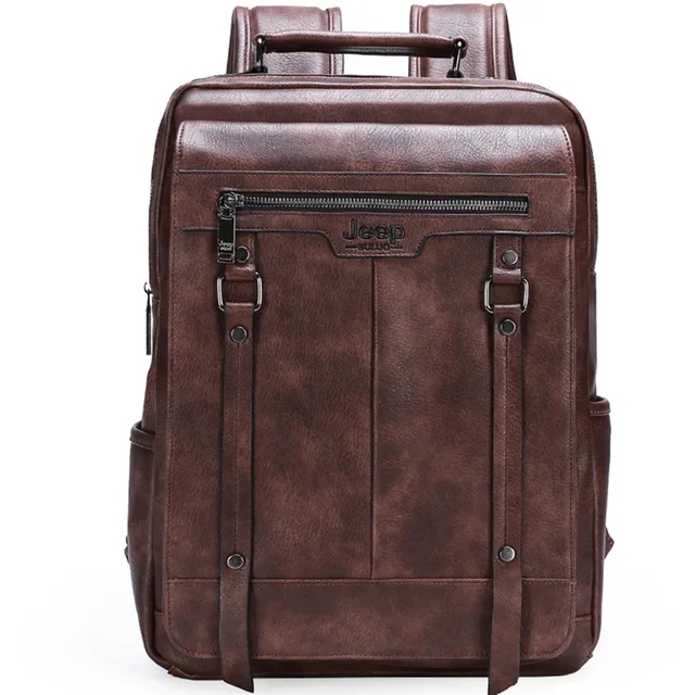 Mochila Masculina De Couro Legítimo Clássica- Jeep Buluo