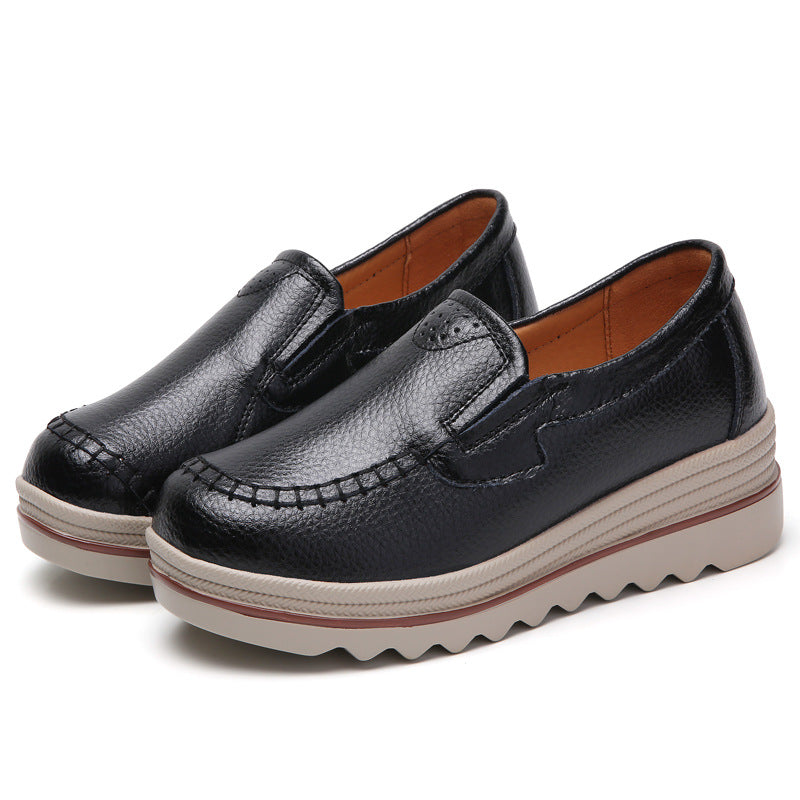 Mocassim De Couro Legítimo Feminino Salto Plataforma Slip On - Day Flex