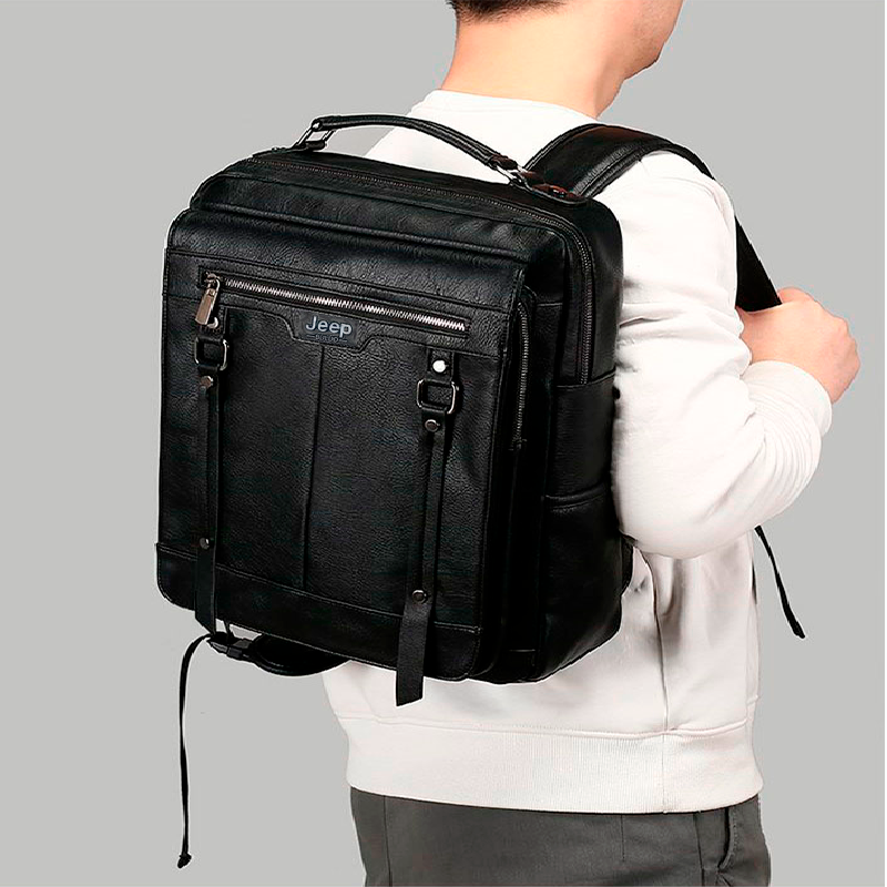 Mochila Masculina De Couro Legítimo Clássica- Jeep Buluo