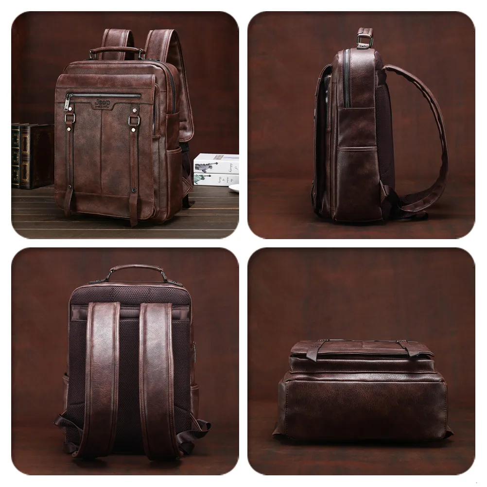 Mochila Masculina De Couro Legítimo Clássica- Jeep Buluo