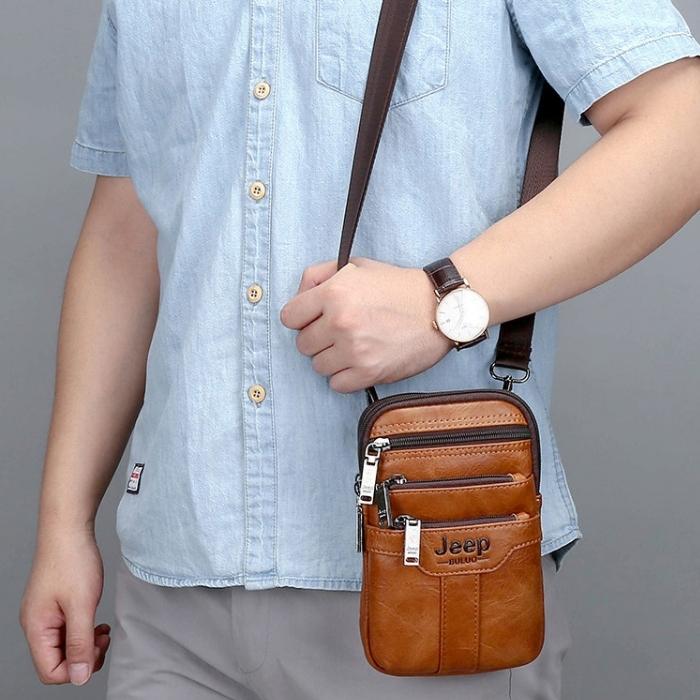 Bolsa Masculina Couro Legítimo Transversal Para Celular- Jeep Mens