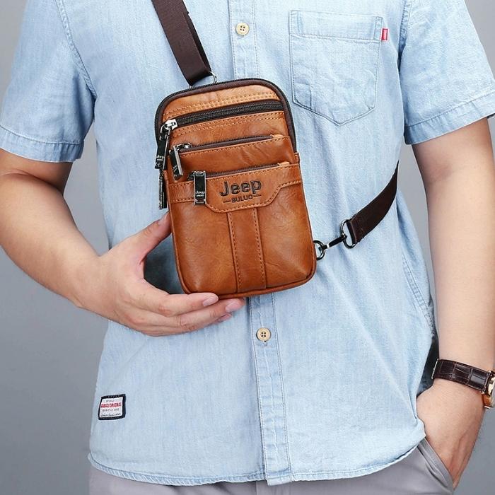 Bolsa Masculina Couro Legítimo Transversal Para Celular- Jeep Mens