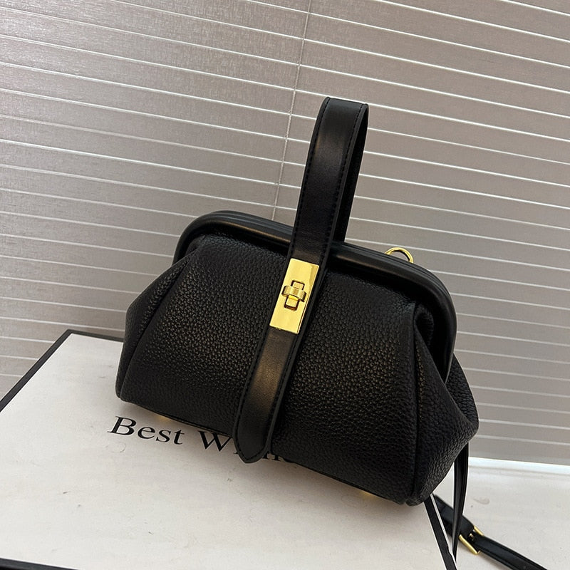 Bolsa Baú de Couro Legítimo Feminina com Alça Transversal - Gold