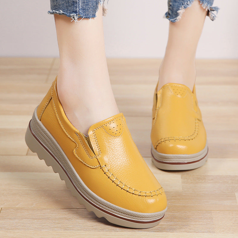 Mocassim De Couro Legítimo Feminino Salto Plataforma Slip On - Day Flex