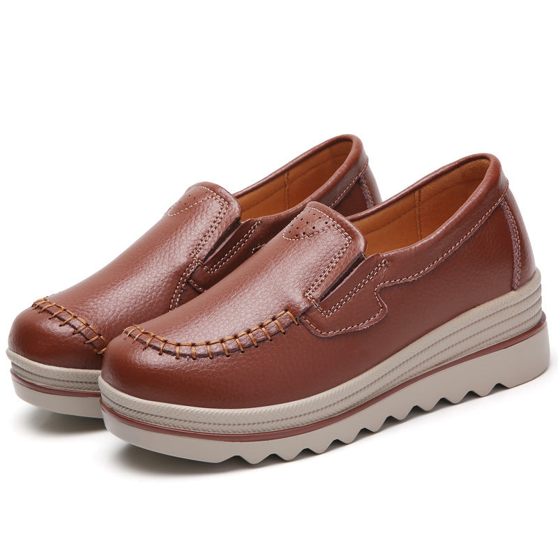 Mocassim De Couro Legítimo Feminino Salto Plataforma Slip On - Day Flex