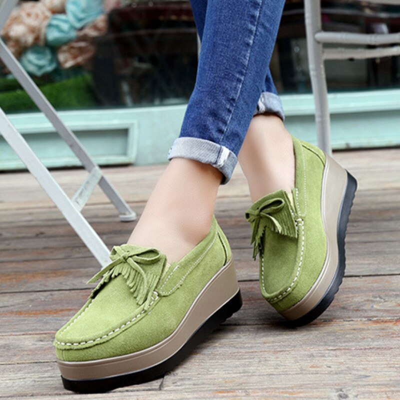 Mocassim de Couro Legítimo Feminino Plataforma Slip On - Little Joy