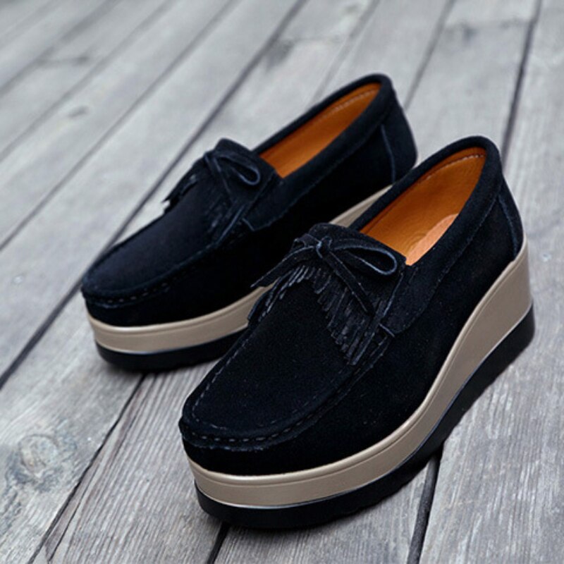 Mocassim de Couro Legítimo Feminino Plataforma Slip On - Little Joy