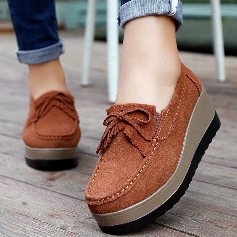 Mocassim de Couro Legítimo Feminino Plataforma Slip On - Little Joy