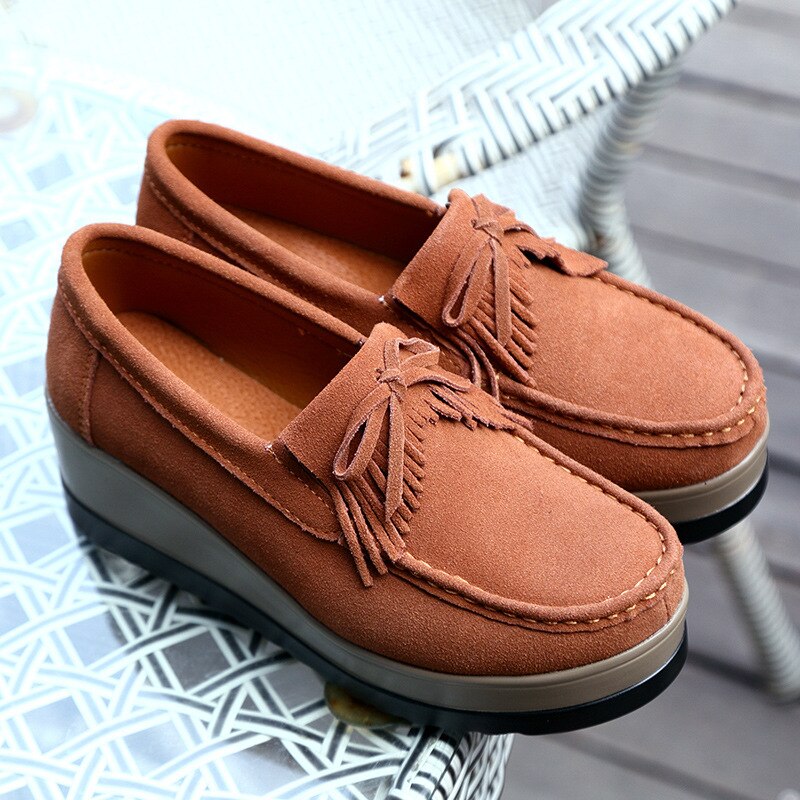 Mocassim de Couro Legítimo Feminino Plataforma Slip On - Little Joy