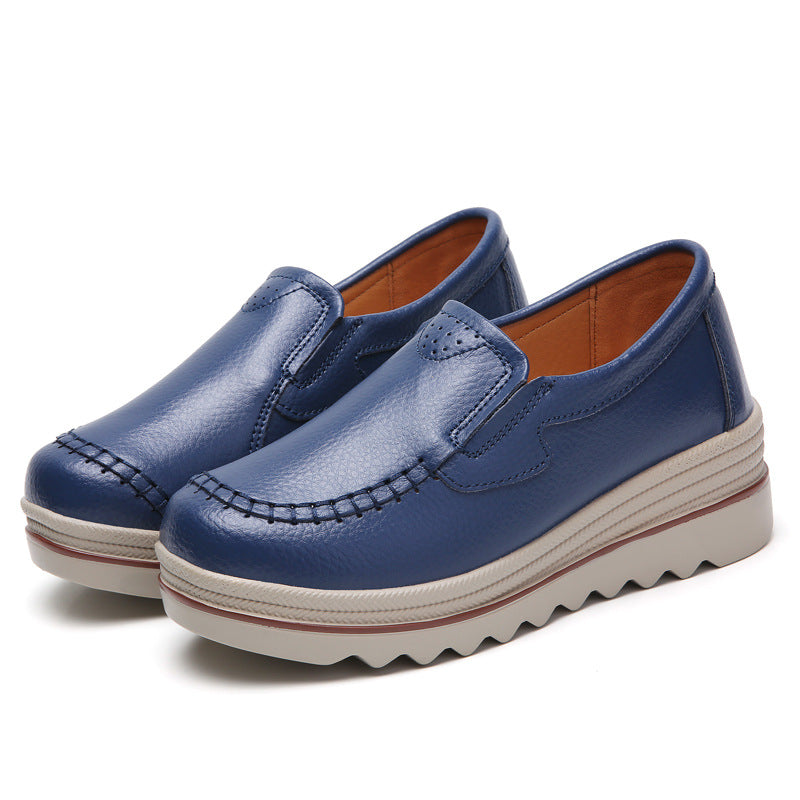 Mocassim De Couro Legítimo Feminino Salto Plataforma Slip On - Day Flex