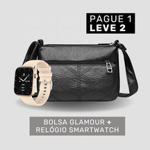 Bolsa de Couro Legítimo Feminina Transversal - Glamour + Smartwatch (brinde grátis)