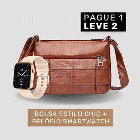 Bolsa de Couro Legítimo Feminina Transversal - Estilo Chic + Smartwatch (brinde grátis)