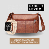 Bolsa de Couro Legítimo Feminina Transversal - Glamour + Smartwatch (brinde grátis)
