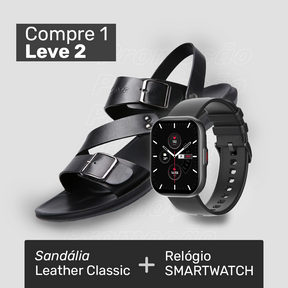 Sandália Masculina de Couro Legítimo - Leather Classic + Smartwatch (brinde grátis)