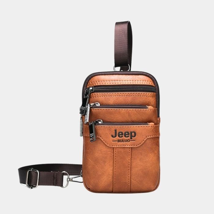 Bolsa Masculina Couro Legítimo Transversal Para Celular- Jeep Mens