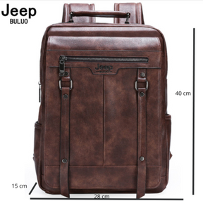 Mochila Masculina De Couro Legítimo Clássica- Jeep Buluo