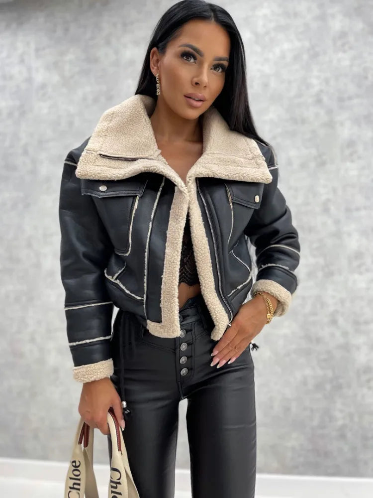 Jaqueta Feminina de Inverno em Couro Legítimo - Estela