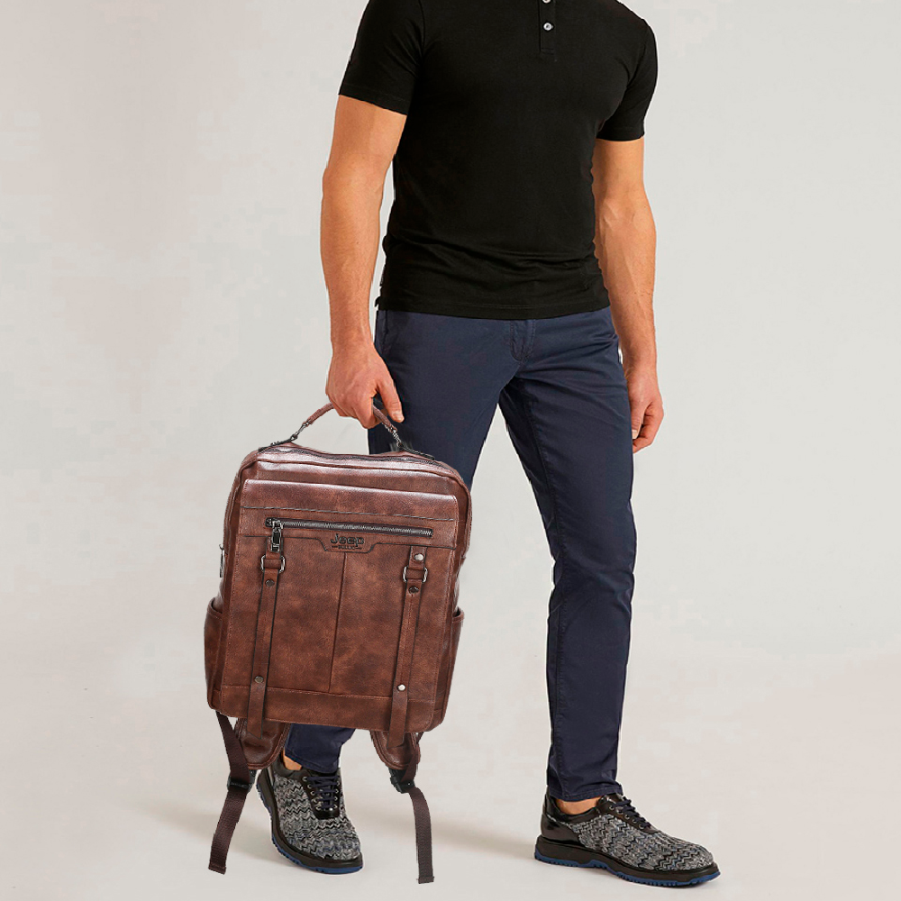Mochila Masculina De Couro Legítimo Clássica- Jeep Buluo