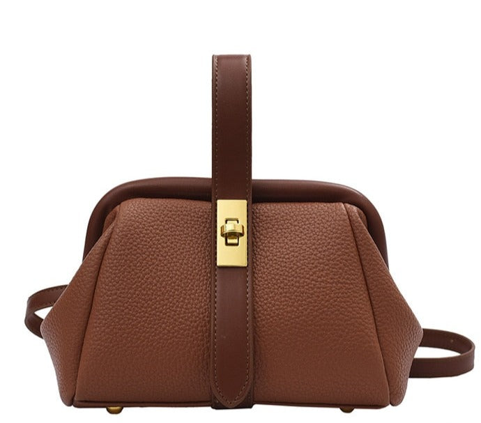 Bolsa Baú de Couro Legítimo Feminina com Alça Transversal - Gold