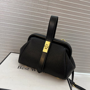 Bolsa Baú de Couro Legítimo Feminina com Alça Transversal - Gold