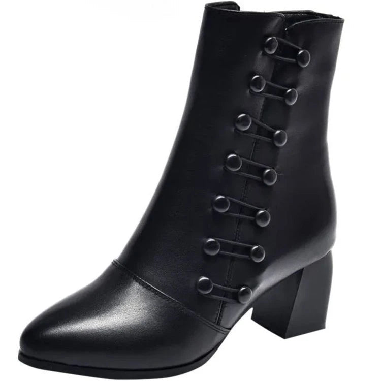 Bota Feminina de Couro Legítimo e Salto Grosso - Zip Fashion