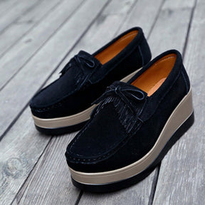 Mocassim de Couro Legítimo Feminino Plataforma Slip On - Little Joy