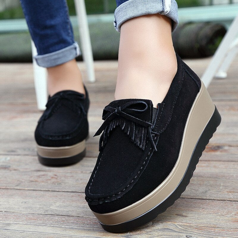 Mocassim de Couro Legítimo Feminino Plataforma Slip On - Little Joy