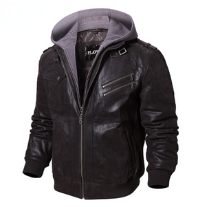 Jaqueta de Couro Masculina Com Capuz Removível - Leather Elegance