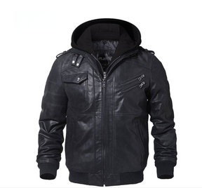 Jaqueta de Couro Masculina Com Capuz Removível - Leather Elegance