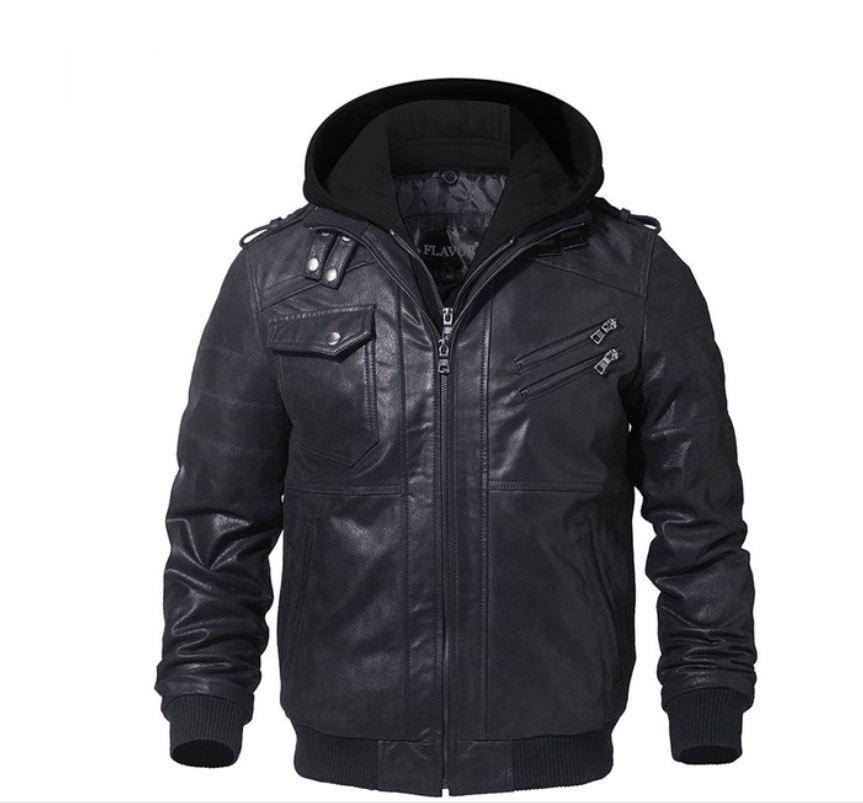 Jaqueta de Couro Masculina Com Capuz Removível - Leather Elegance