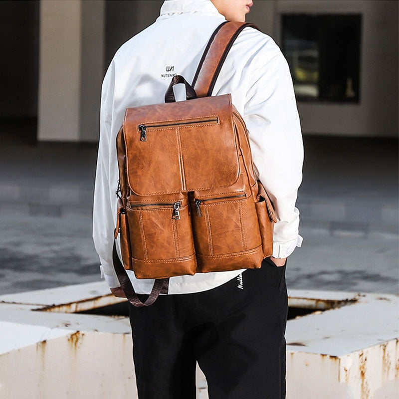 Mochila Masculina de Couro Legítimo - Travel Bag