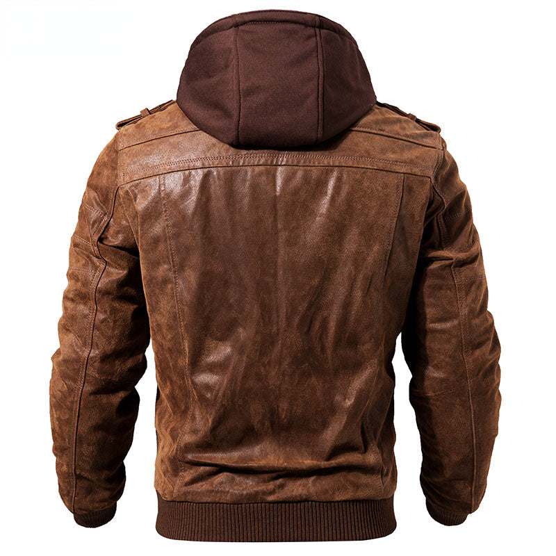 Jaqueta de Couro Masculina Com Capuz Removível - Leather Elegance