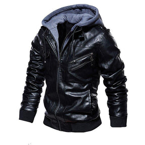 Jaqueta de Couro Masculina Com Capuz Removível - Leather Elegance