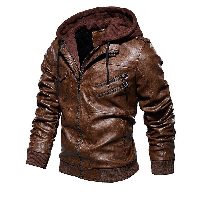 Jaqueta de Couro Masculina Com Capuz Removível - Leather Elegance