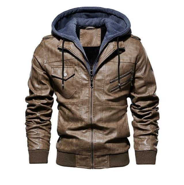 Jaqueta de Couro Masculina Com Capuz Removível - Leather Elegance