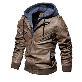 Jaqueta de Couro Masculina Com Capuz Removível - Leather Elegance