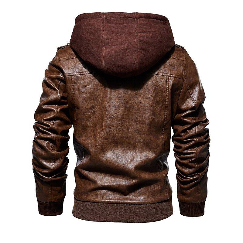Jaqueta de Couro Masculina Com Capuz Removível - Leather Elegance