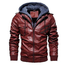 Jaqueta de Couro Masculina Com Capuz Removível - Leather Elegance